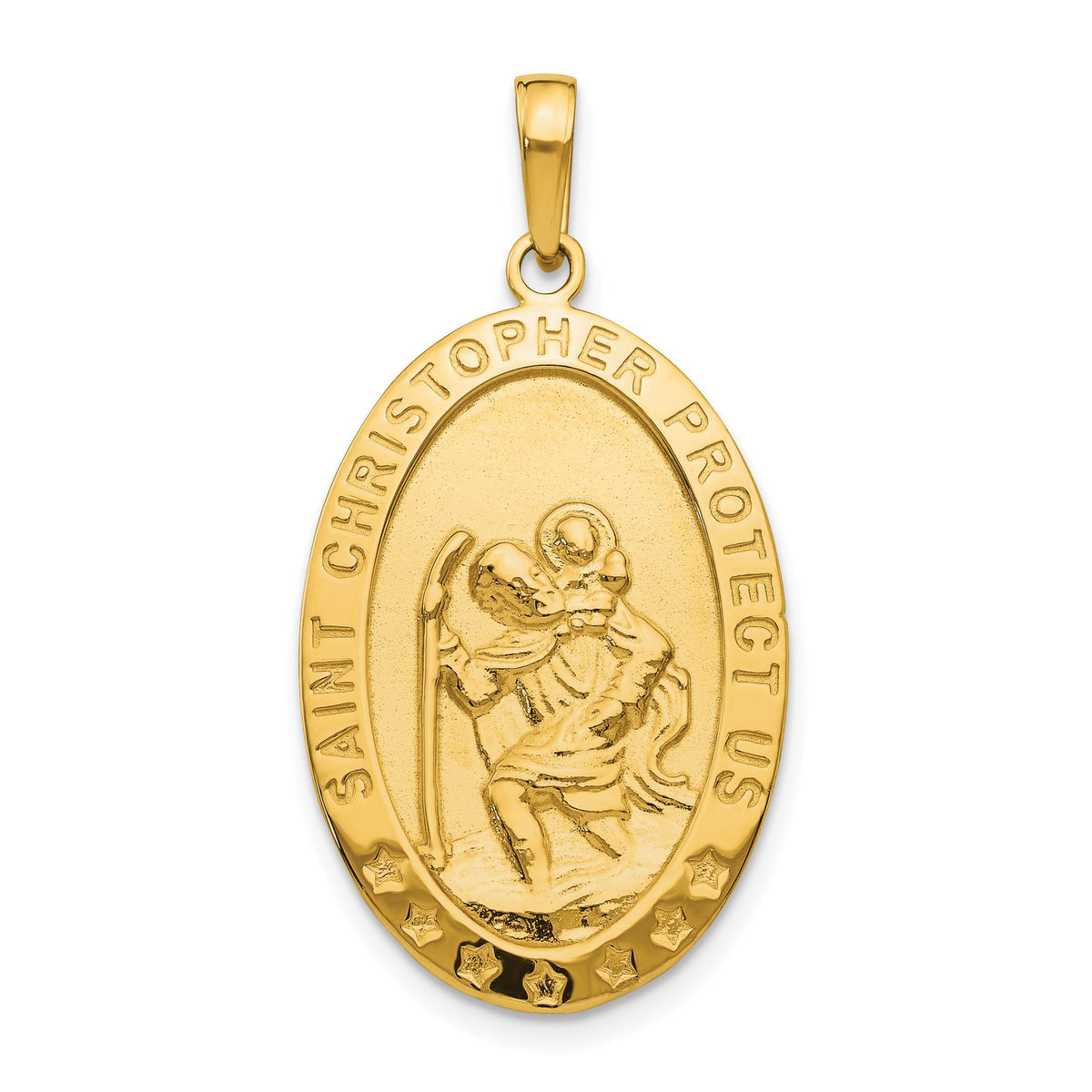 Large Oval Saint Christopher Medal Pendant in 10K Yellow Gold, 36mm - Sophia Jewelers Main image