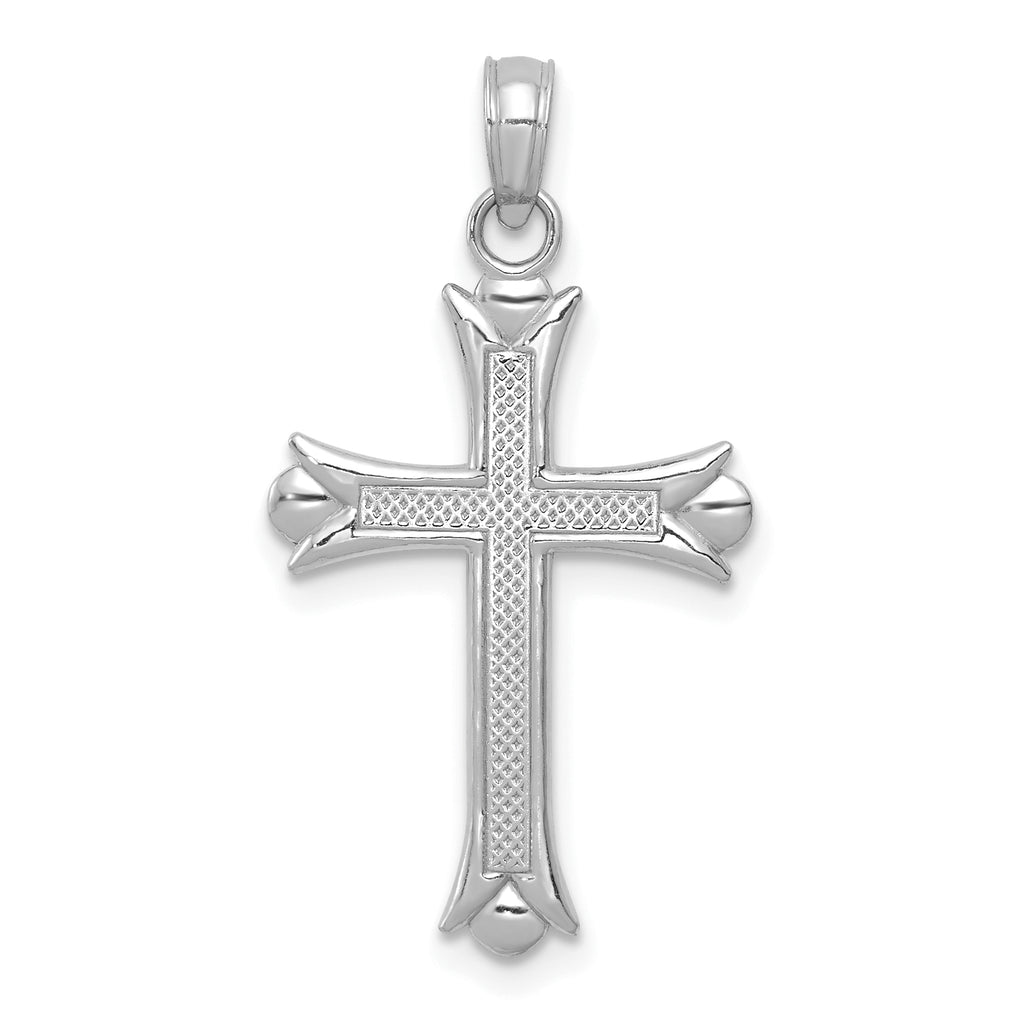 10K White Gold Fleur De Lis Cross Pendant