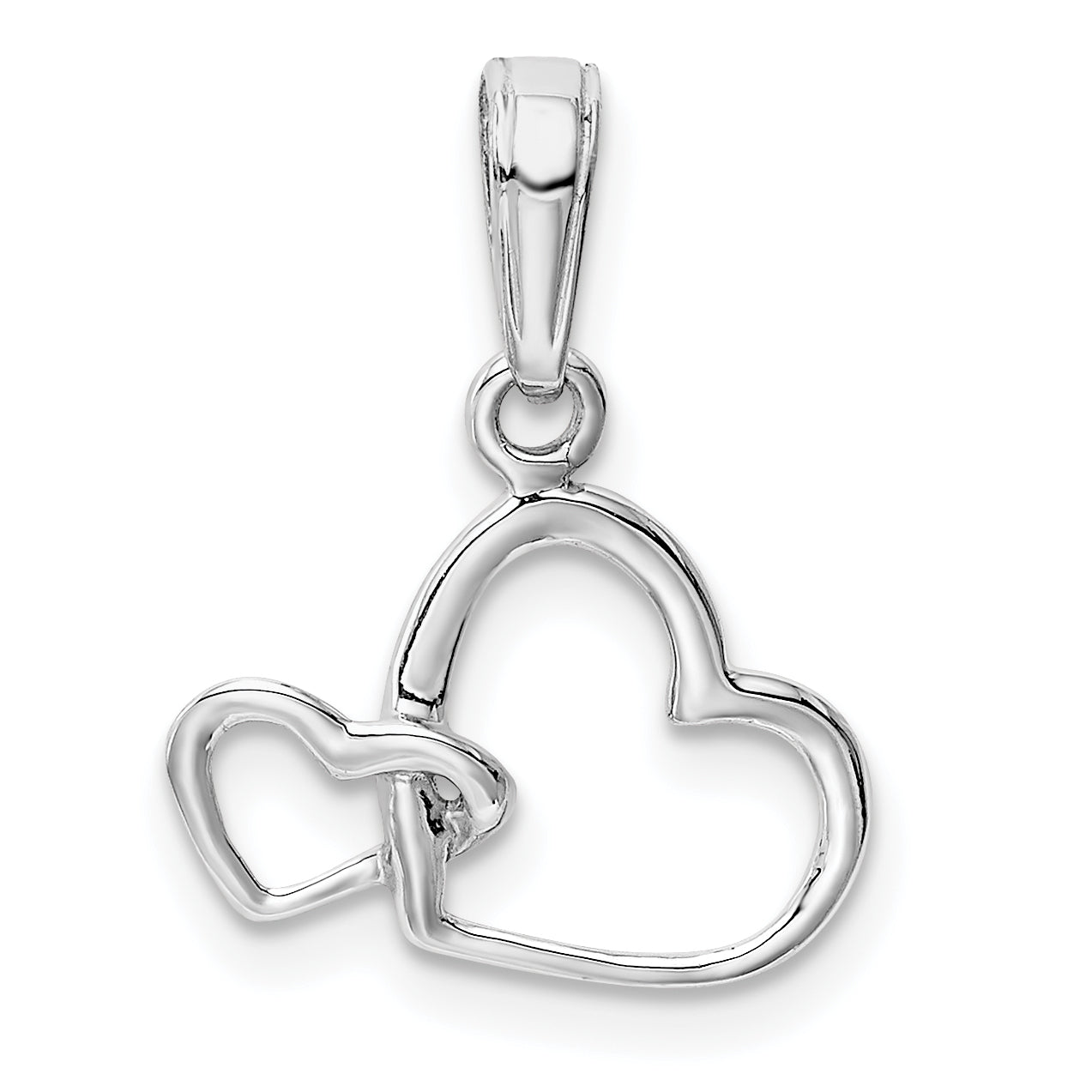 10K White Gold Polished Intertwined Double Heart Pendant Main image