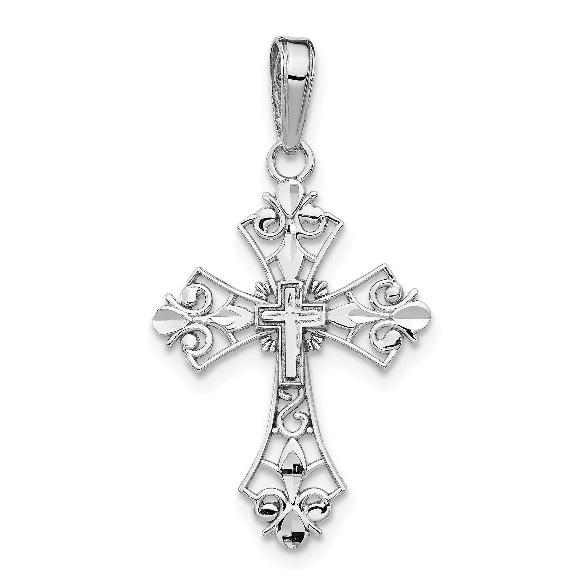 10k White Gold Filigree Cross Charm Main image