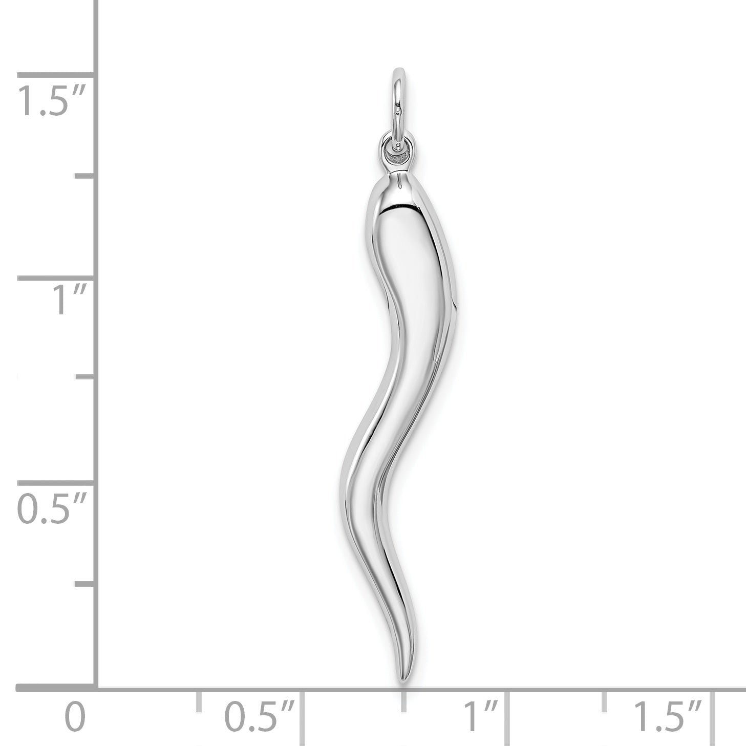 10k White Gold Solid Polished 3-Dimensional Large Italian Horn Charm Secondary image