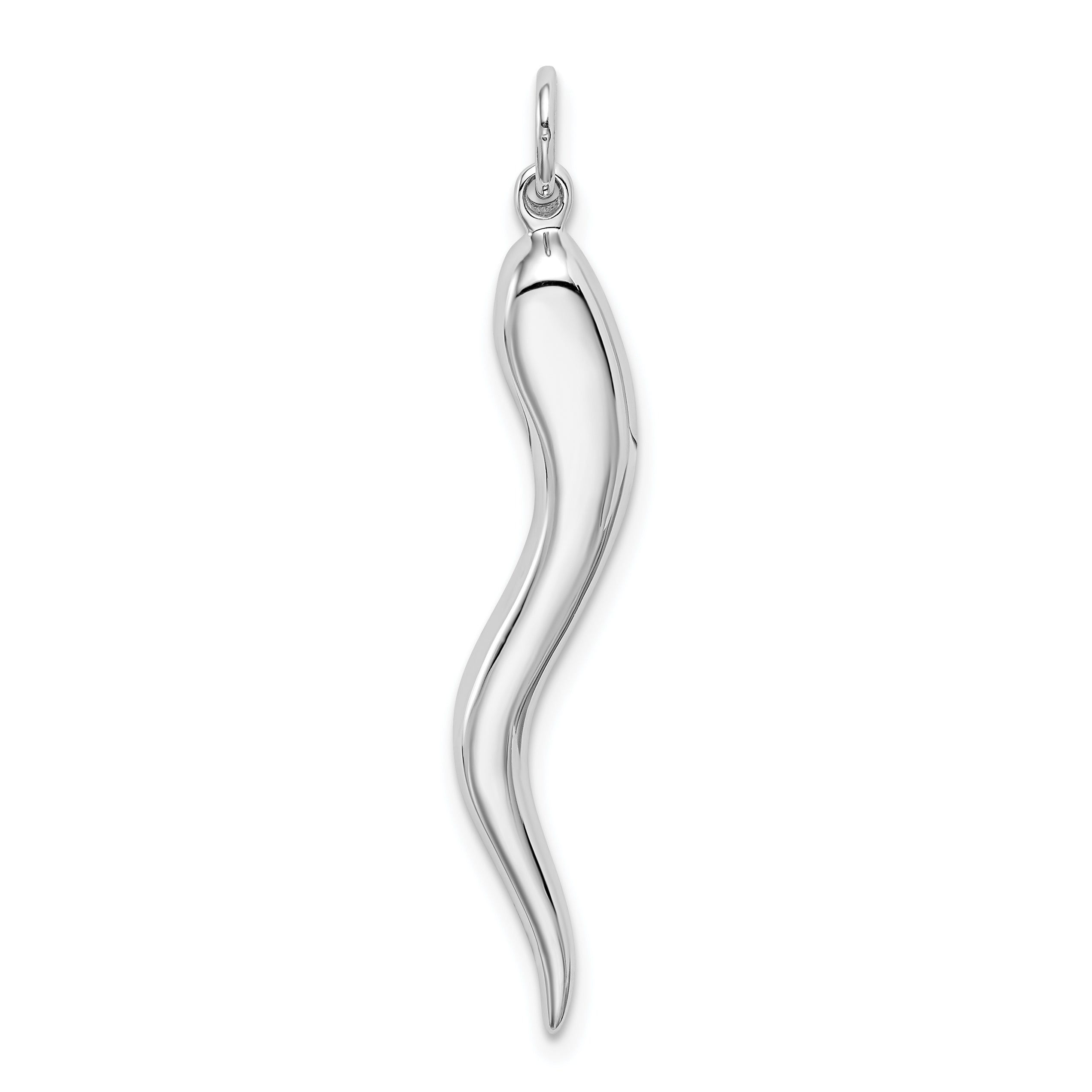 10k White Gold Solid Polished 3-Dimensional Large Italian Horn Charm Main image