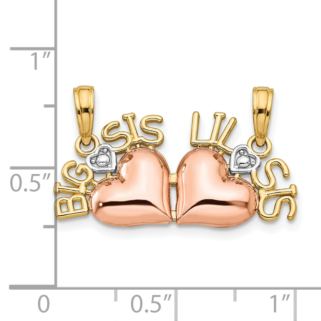 10k Rose & Yellow Gold With White Rhodium Big Sis/Lil Sis Break-a-part Pendant
