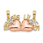 10k Rose & Yellow Gold With White Rhodium Big Sis/Lil Sis Break-a-part Pendant