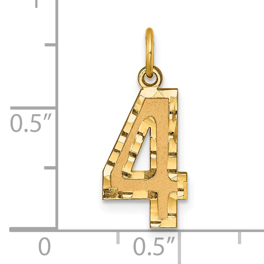 10ky Casted Medium Diamond-cut Number 4 Charm