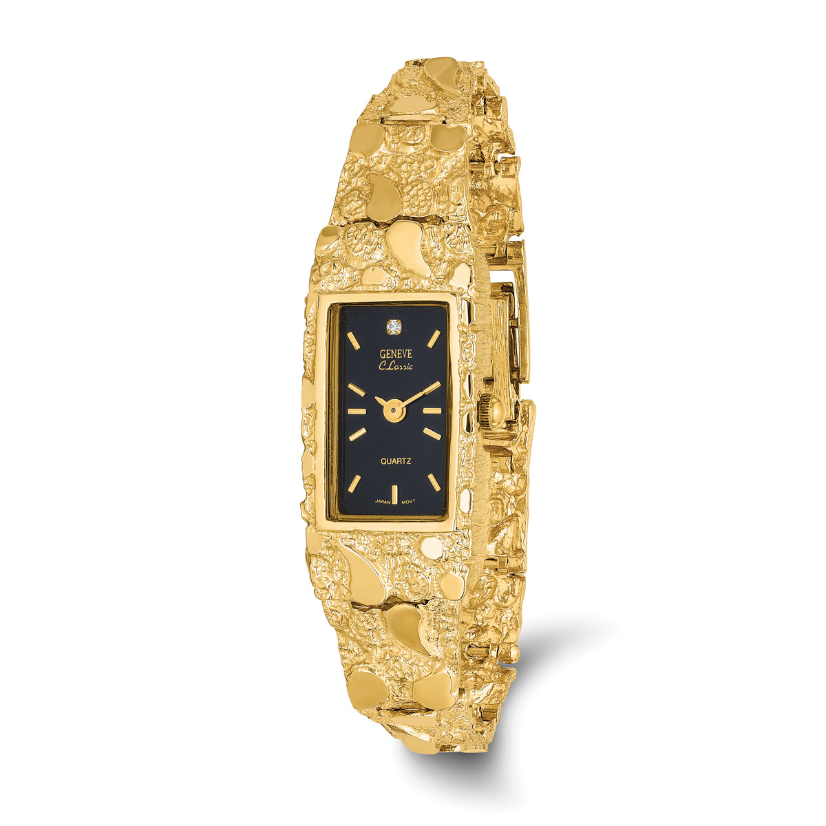 10k Black 15x31mm Dial Rectangular Face Nugget Watch