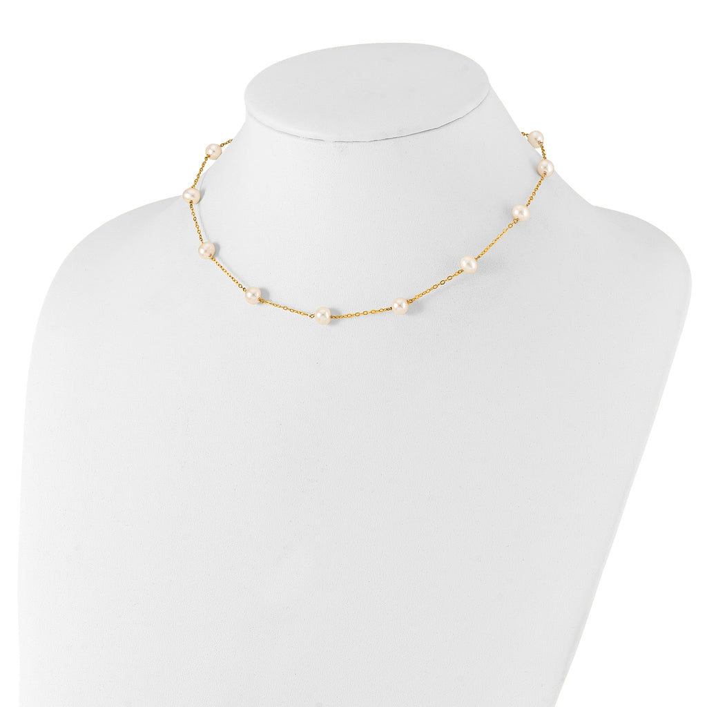 10k 5.5-6.5mm White Near-Round Freshwater Cultured Pearl 12-Station 16 inch Necklace