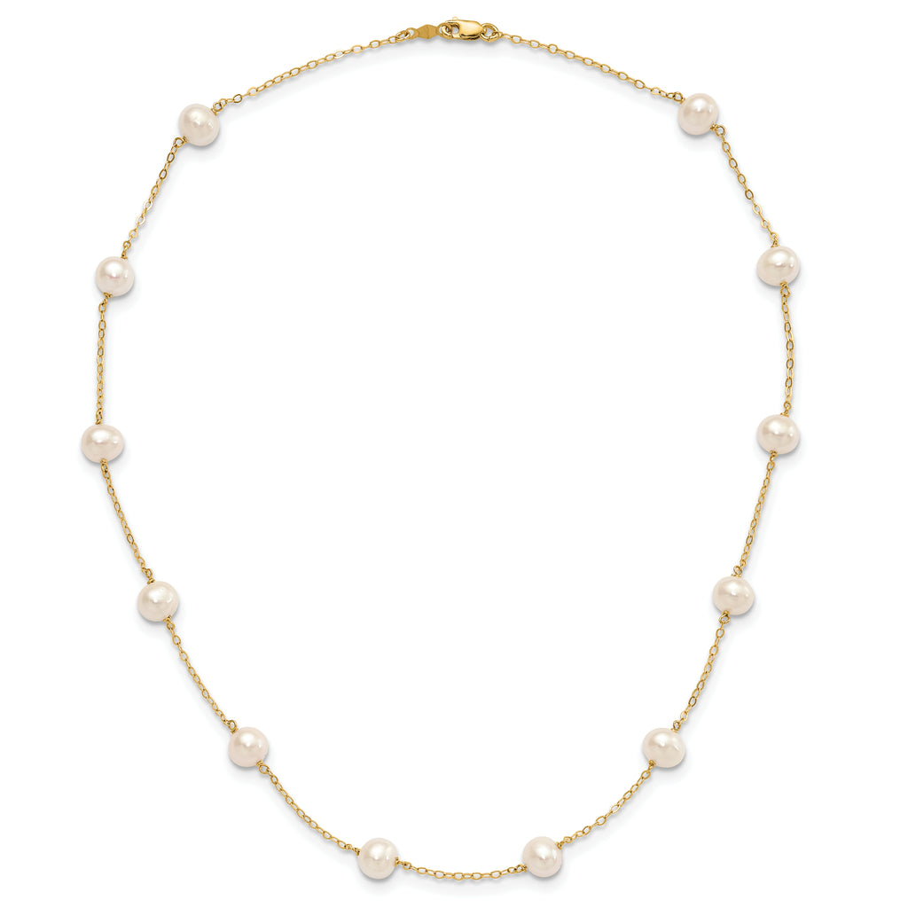 10k 5.5-6.5mm White Near-Round Freshwater Cultured Pearl 12-Station 16 inch Necklace