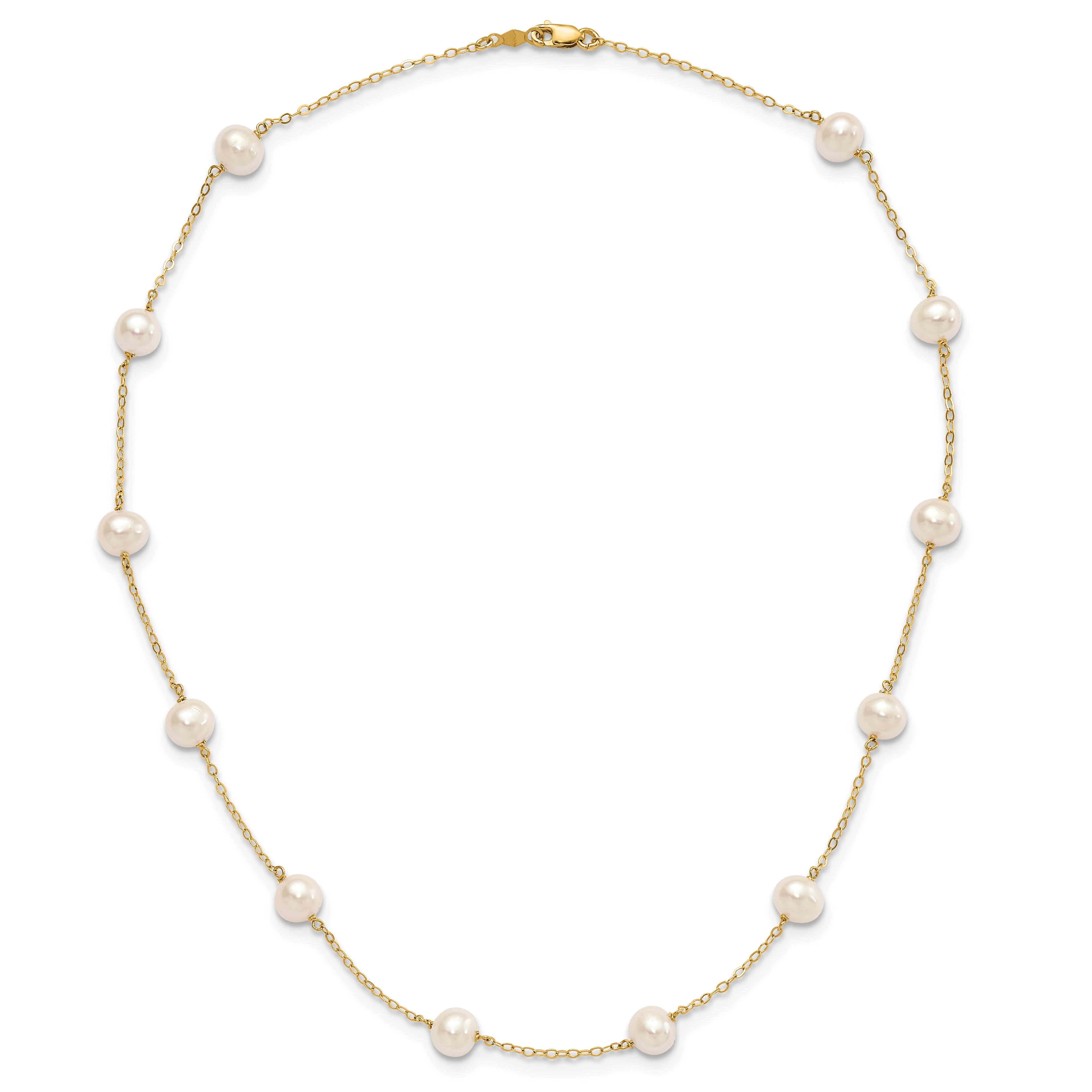 10k 5.5-6.5mm White Near-Round Freshwater Cultured Pearl 12-Station 16 inch Necklace