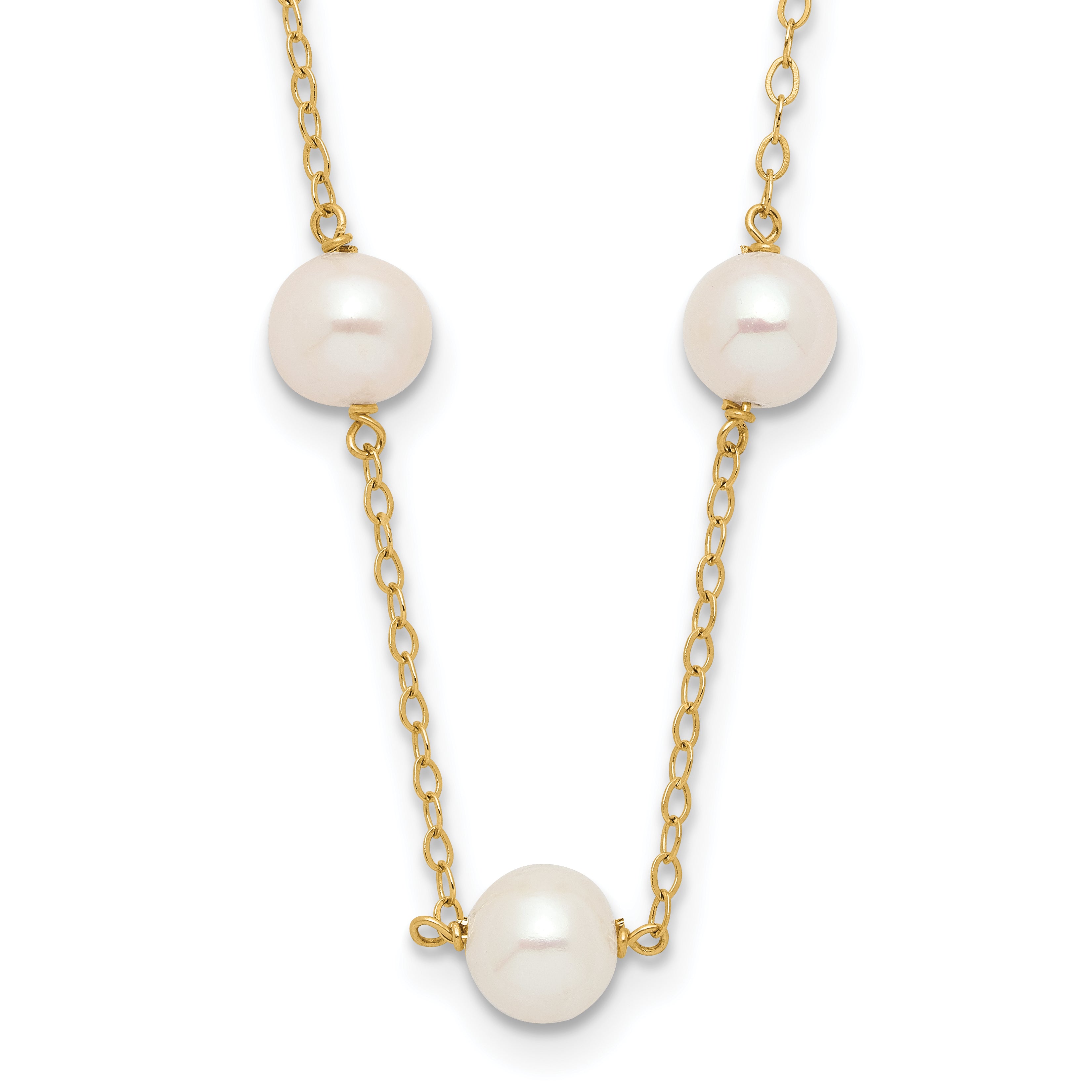 10k 5.5-6.5mm White Near-Round Freshwater Cultured Pearl 12-Station 16 inch Necklace