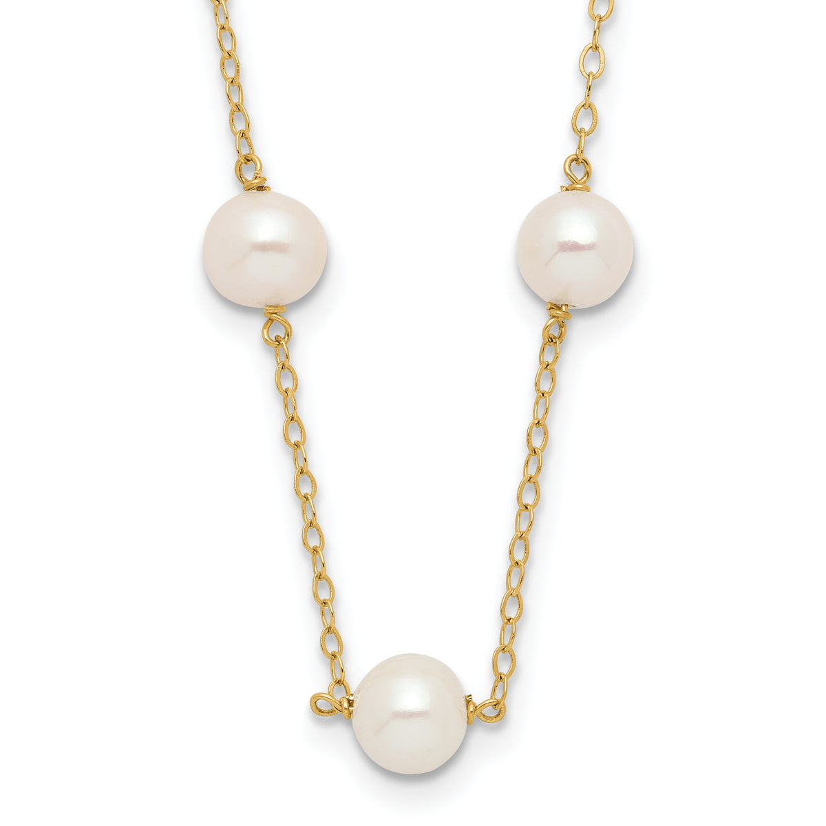 10k 5.5-6.5mm White Near-Round Freshwater Cultured Pearl 12-Station 16 inch Necklace