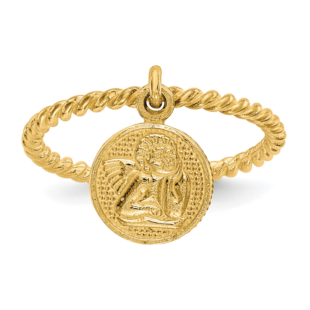 10k Polished Cross Dangle Charm Ring