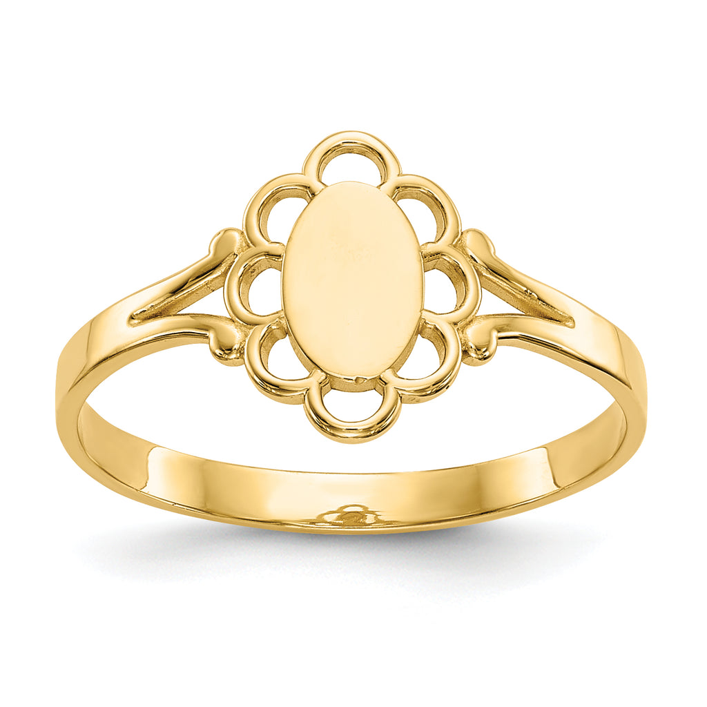 10K Filigree Oval Polished Center Child's Signet Ring