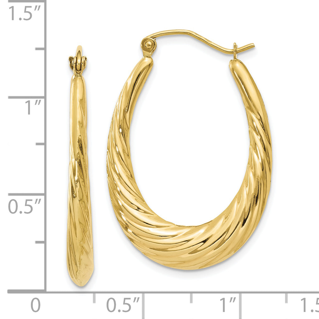 10k Polished Twisted Oval Hollow Hoop Earrings