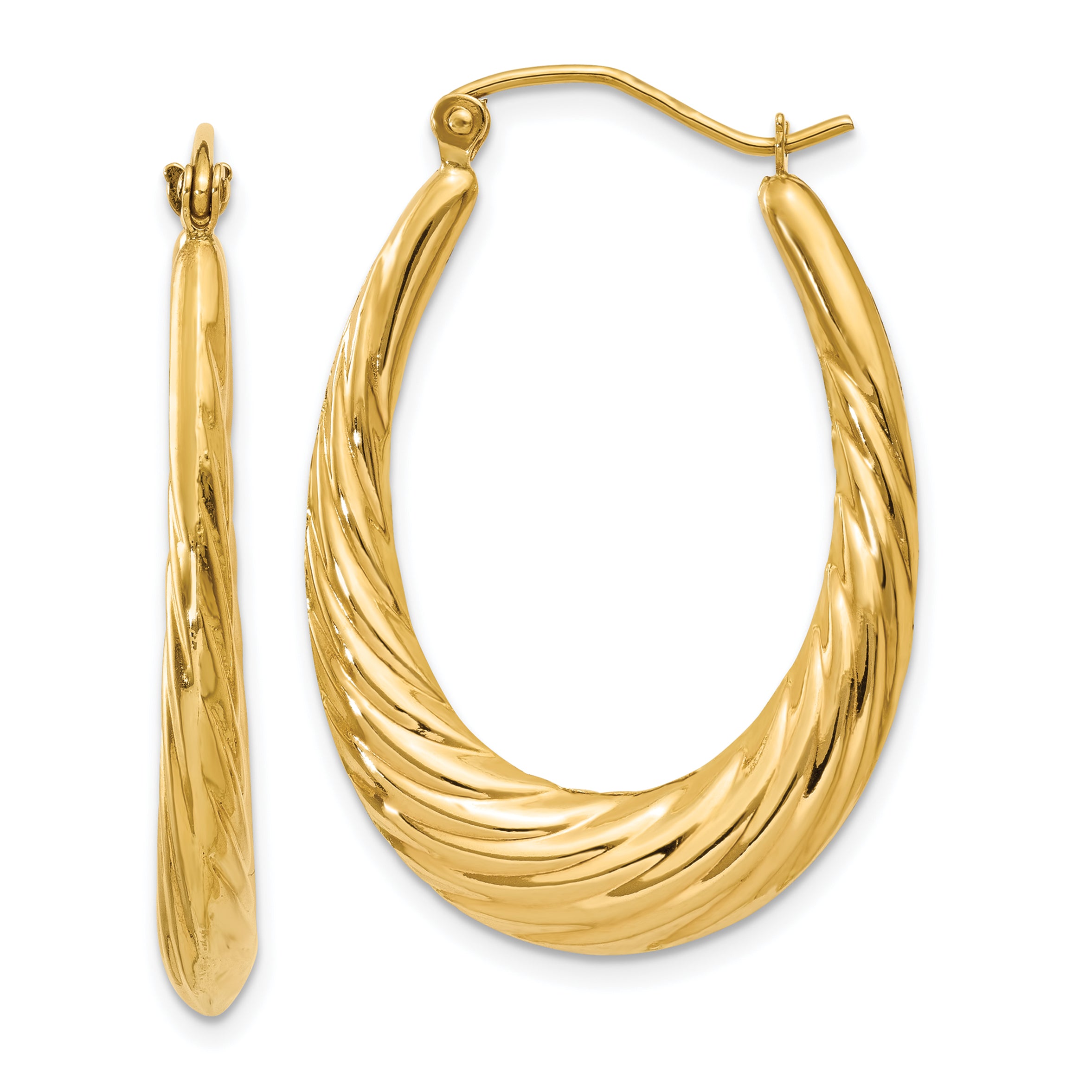 10k Polished Twisted Oval Hollow Hoop Earrings Main image