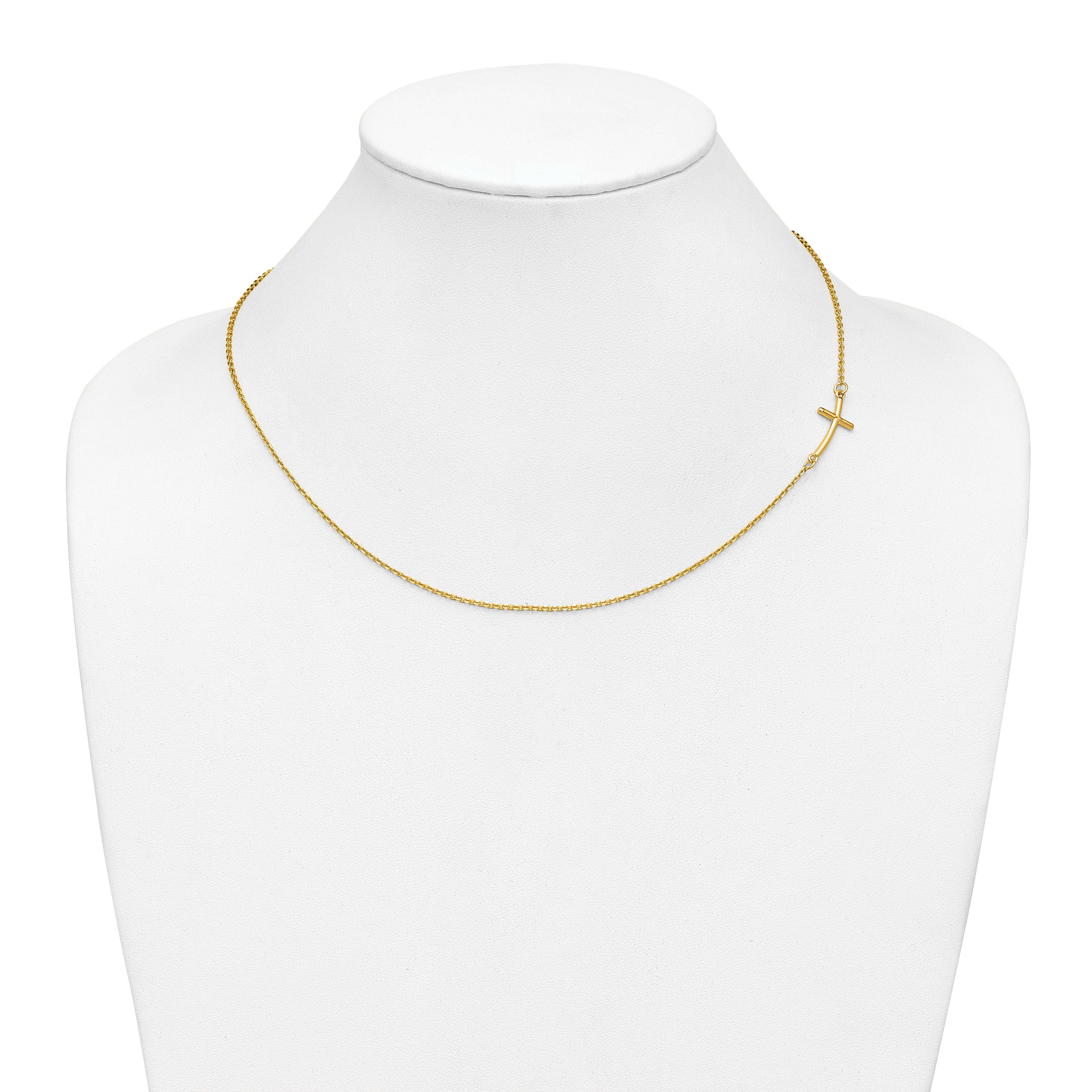 10k Small Sideways Curved Cross Necklace