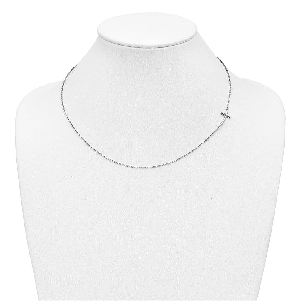 10k White Gold Small Sideways Curved Cross Necklace