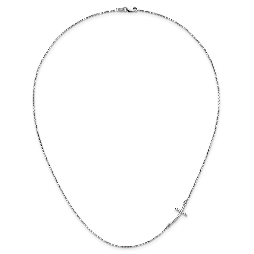 10k White Gold Small Sideways Curved Cross Necklace