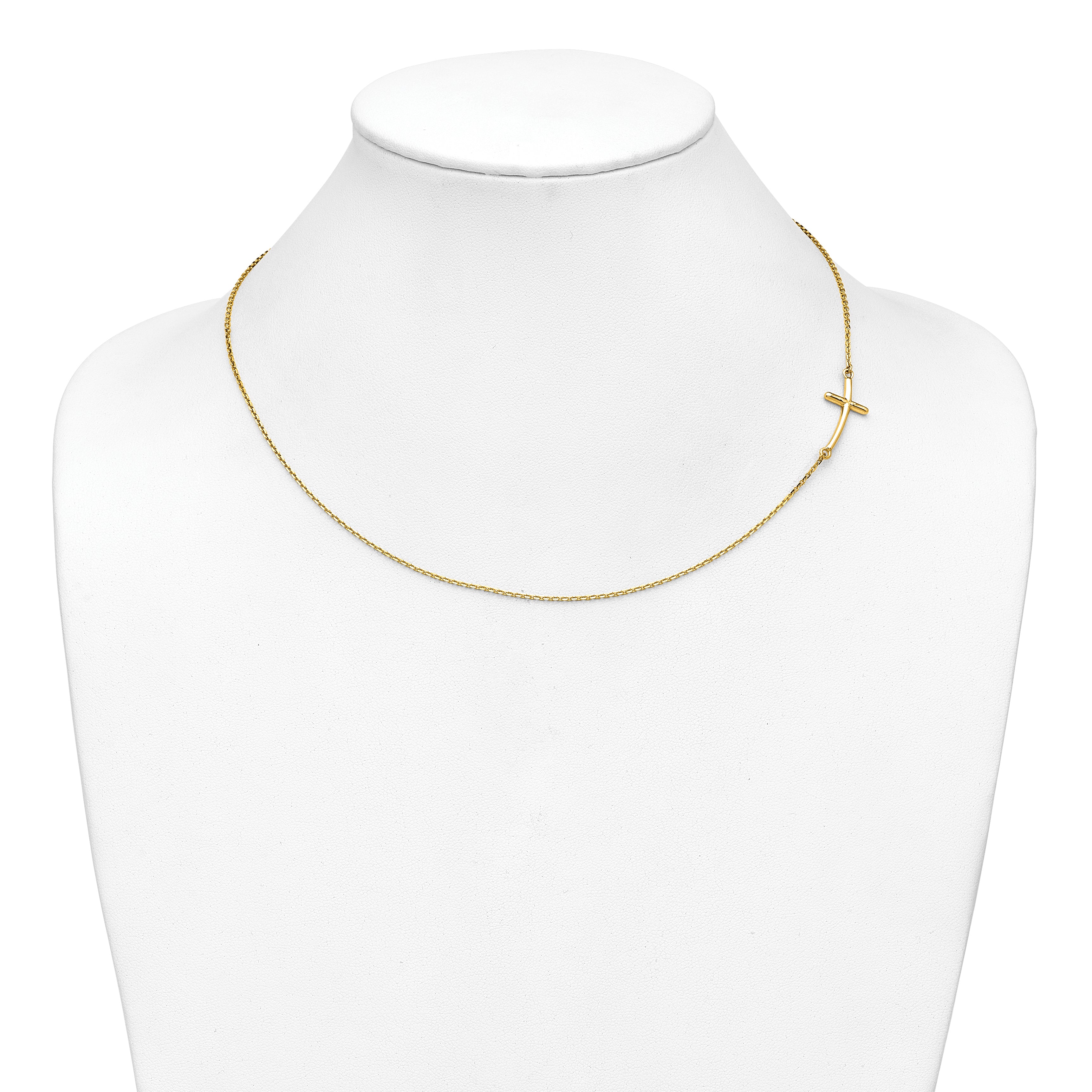 10k Large Sideways Curved Cross Necklace