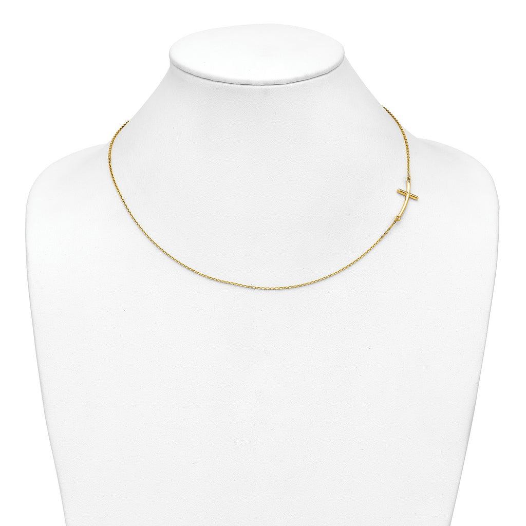 10k Large Sideways Curved Cross Necklace