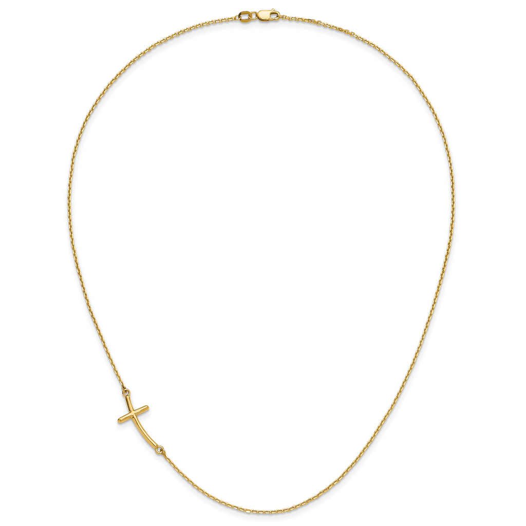 10k Large Sideways Curved Cross Necklace