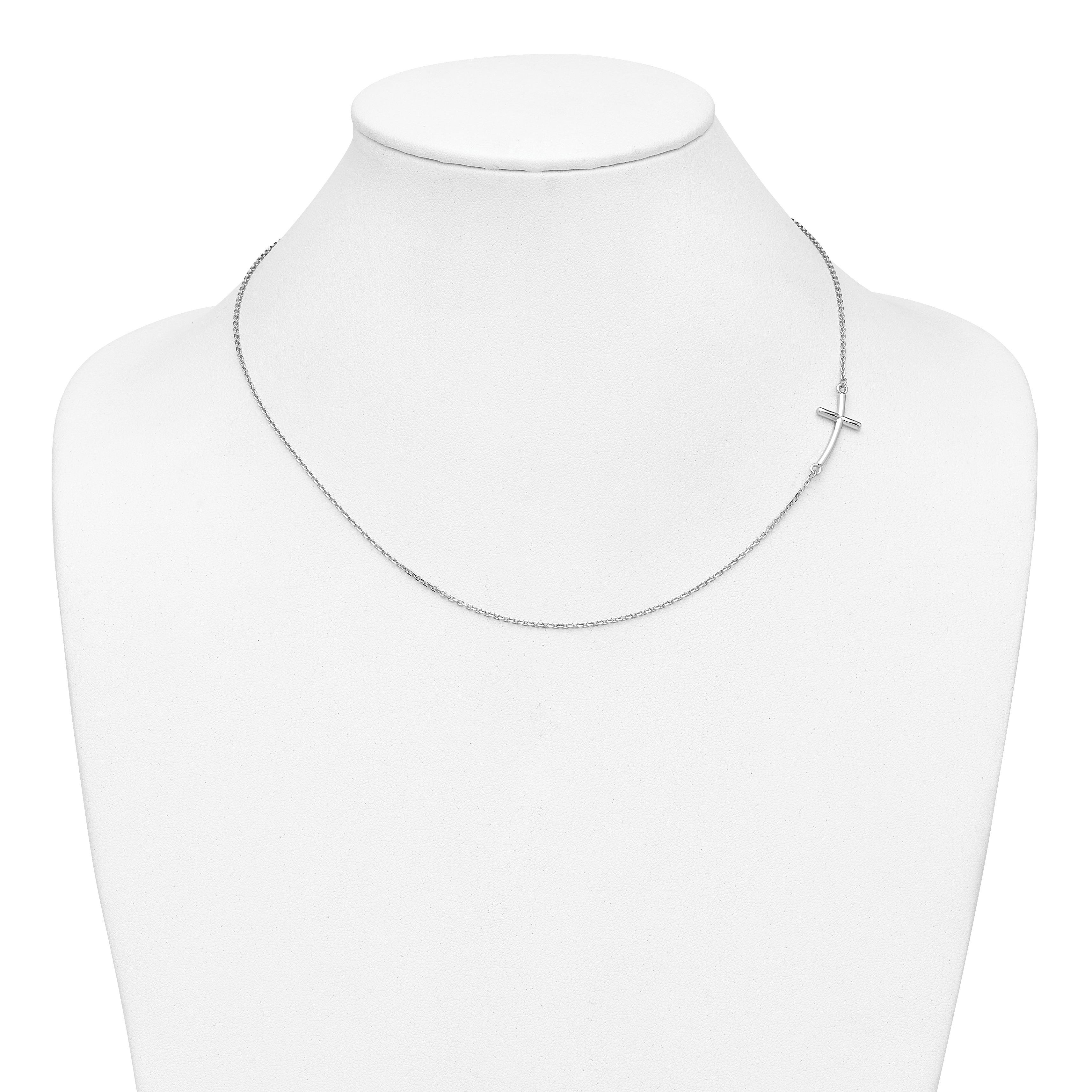 10k White Gold Large Sideways Curved Cross Necklace