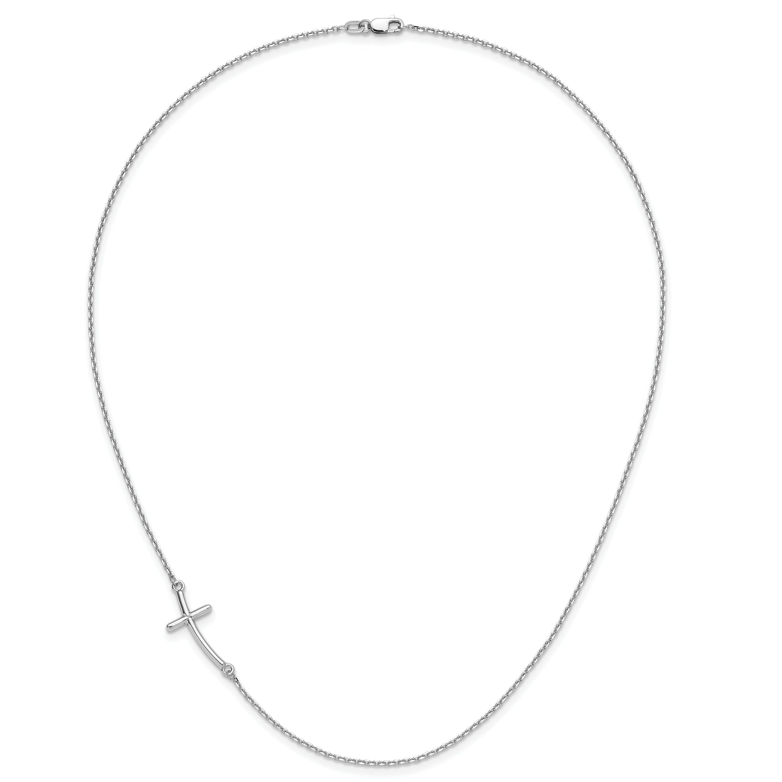 10k White Gold Large Sideways Curved Cross Necklace
