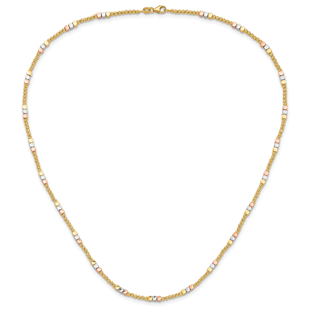 10K Tri-color Diamond-cut Beaded 18in Necklace