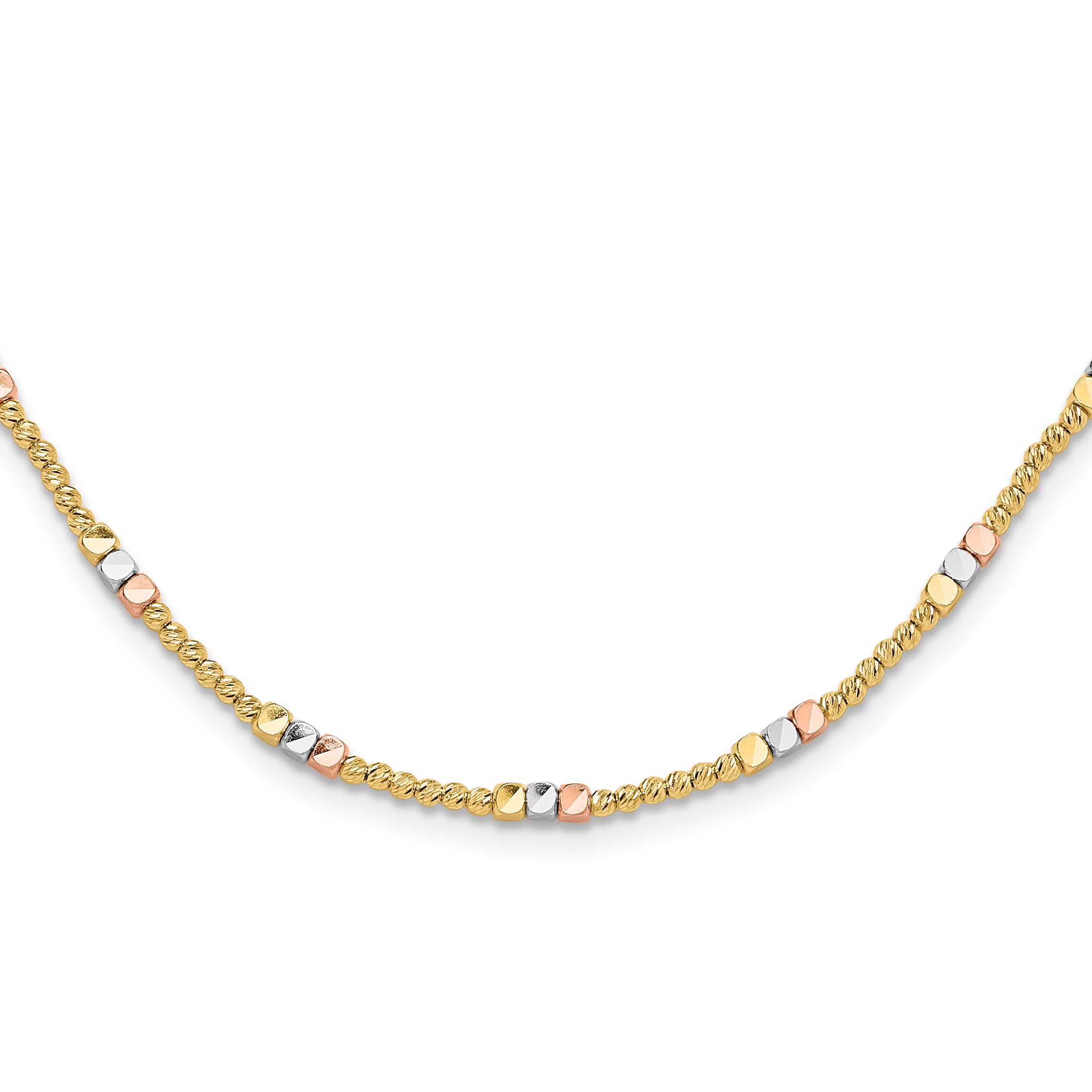 10K Tri-color Diamond-cut Beaded 18in Necklace Main image
