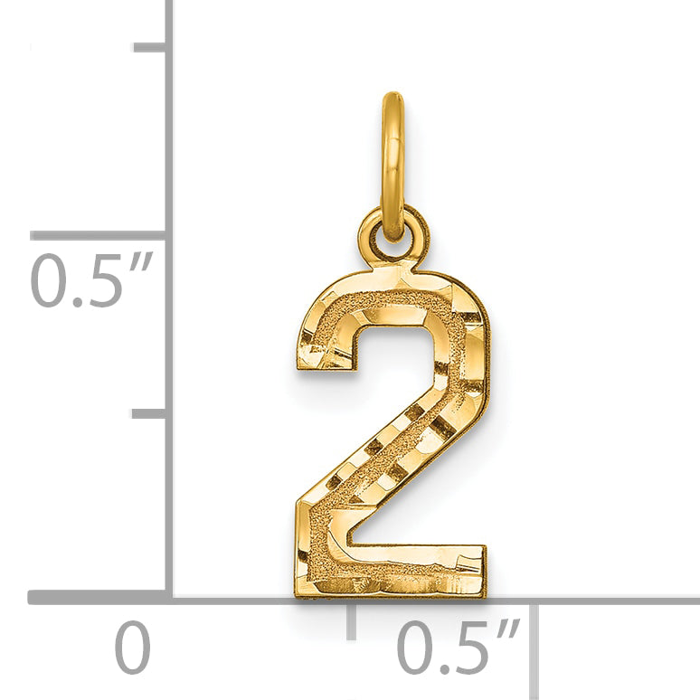 10ky Casted Small Diamond-cut Number 2 Charm