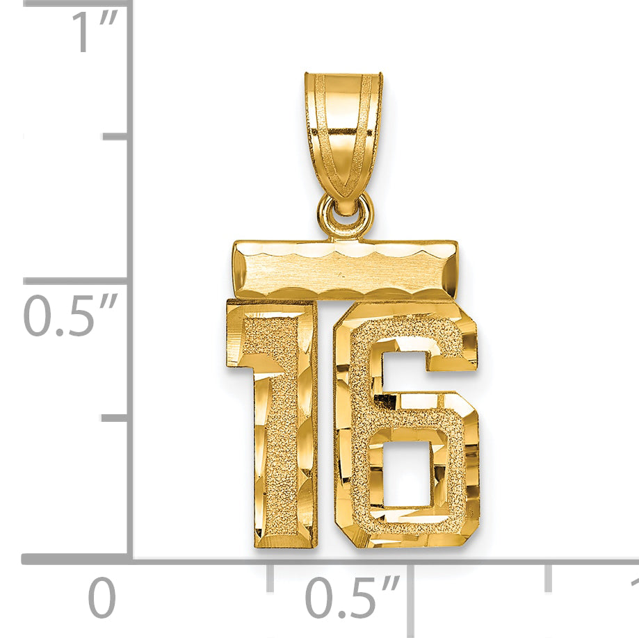 10ky Casted Small Diamond-cut Number 16 Charm