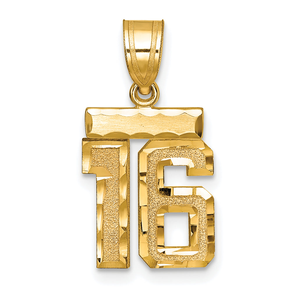 10ky Casted Small Diamond-cut Number 16 Charm