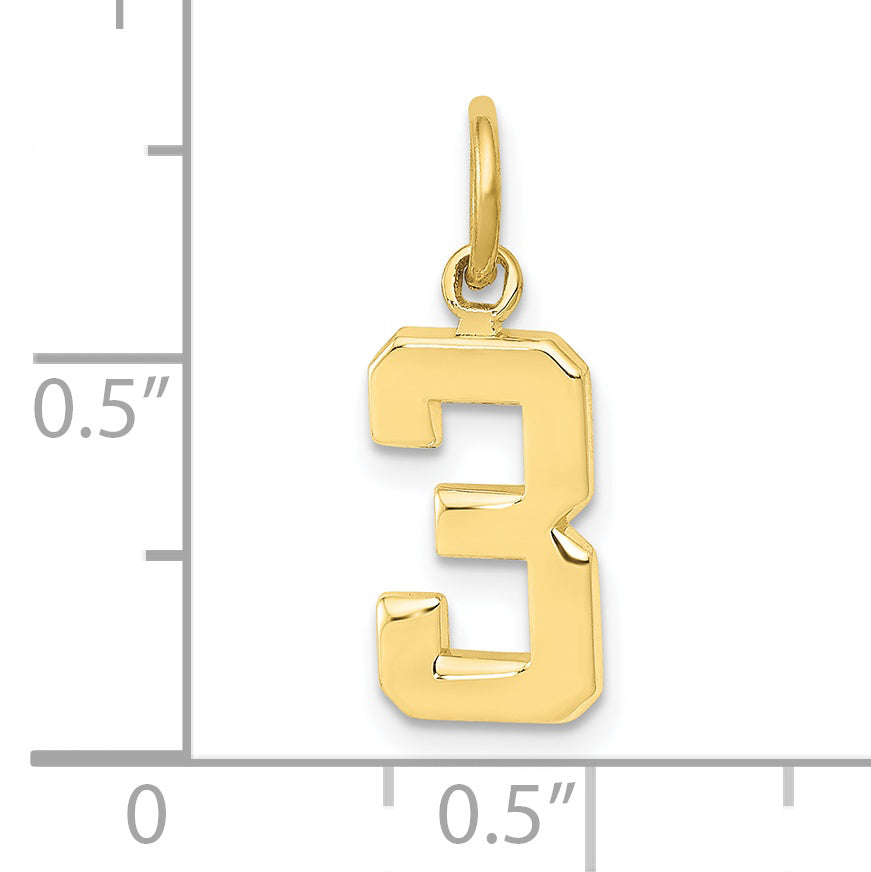 10k Small Polished Number 3 Charm