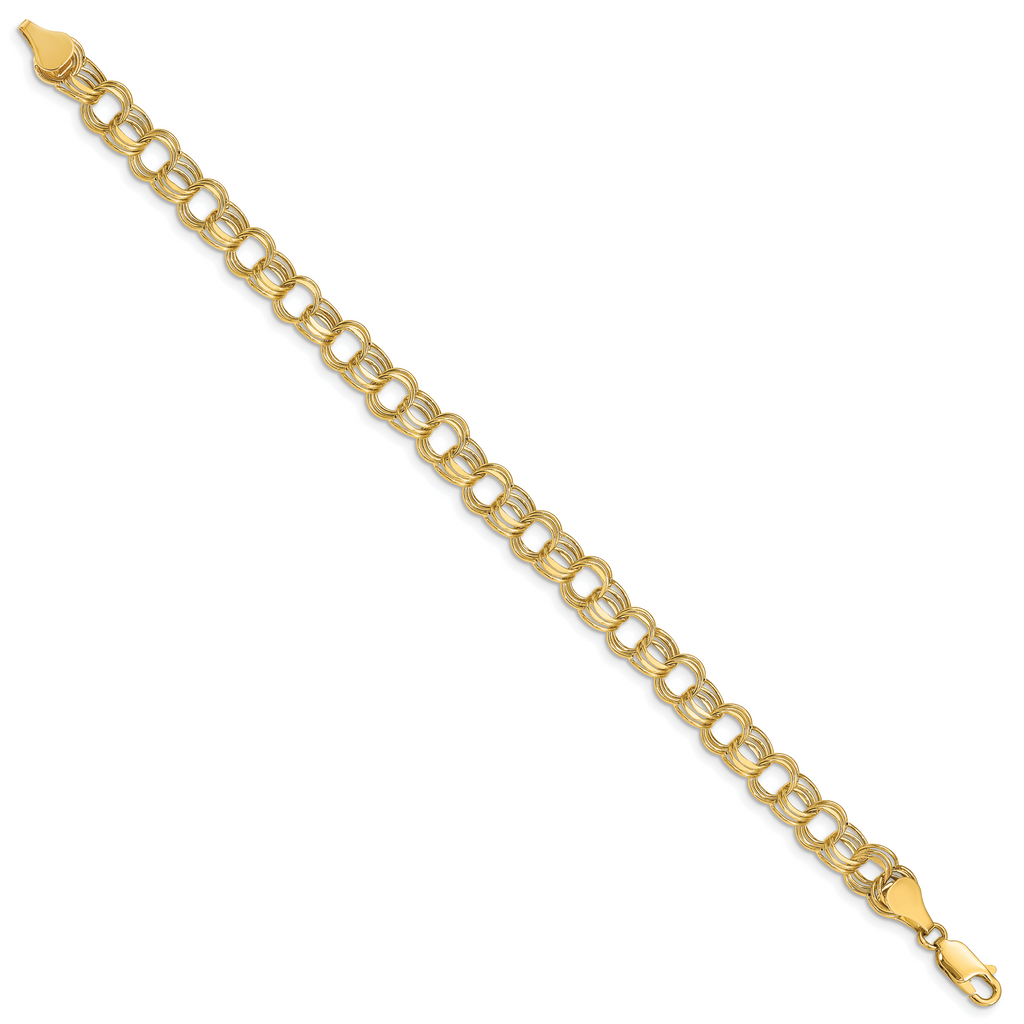 10k Lite 7mm Triple Link Charm Bracelet