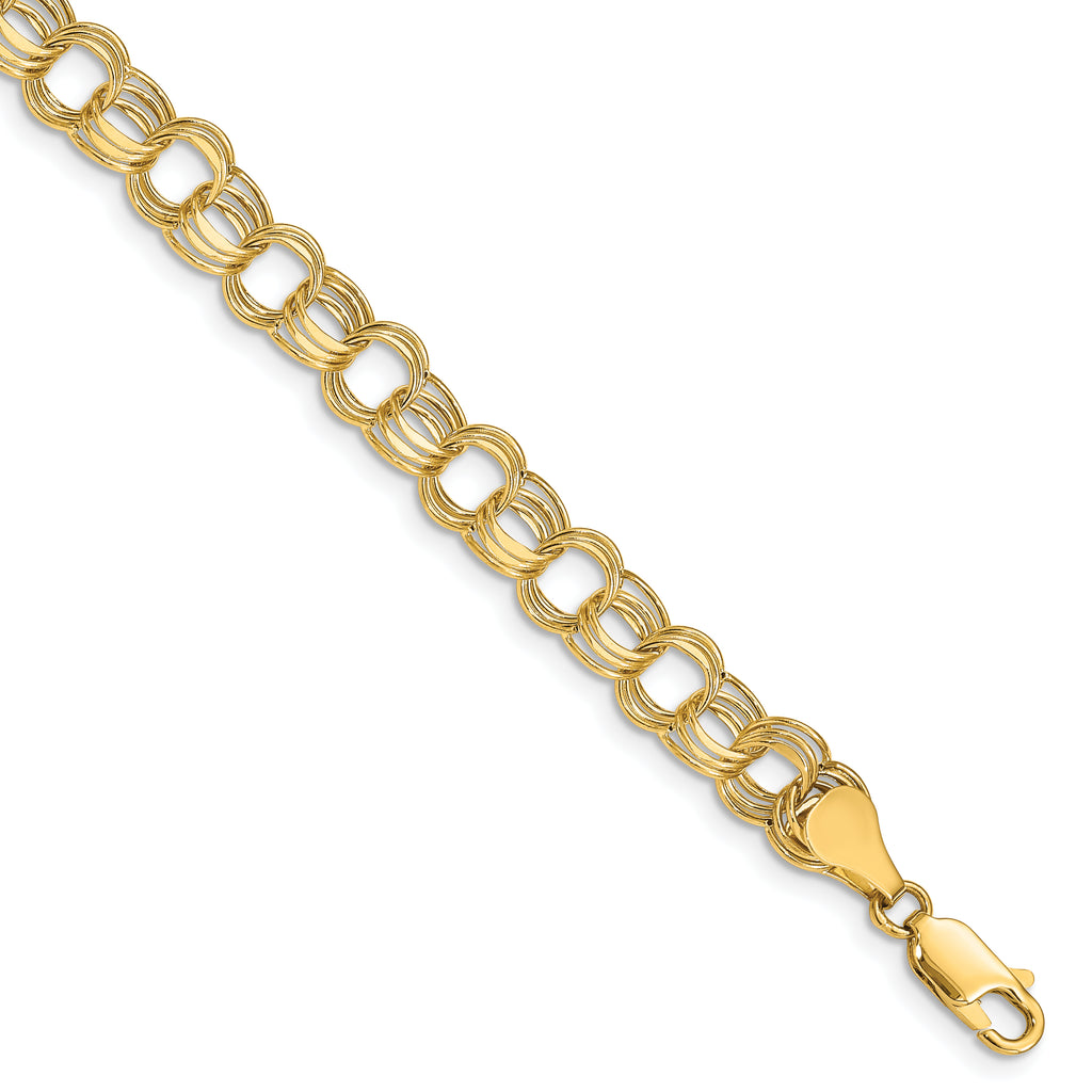 10k Lite 7mm Triple Link Charm Bracelet