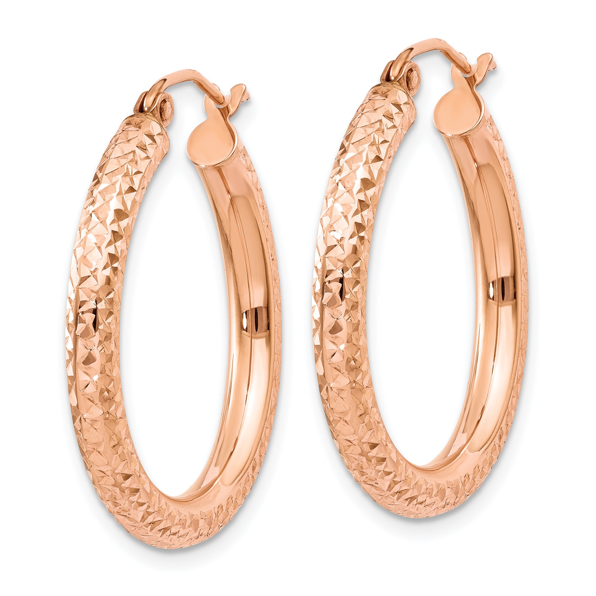 10K Rose Gold 3mm Diamond-cut Hoop Secondary image