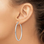 10k White Gold 2mm Square Tube Hoops