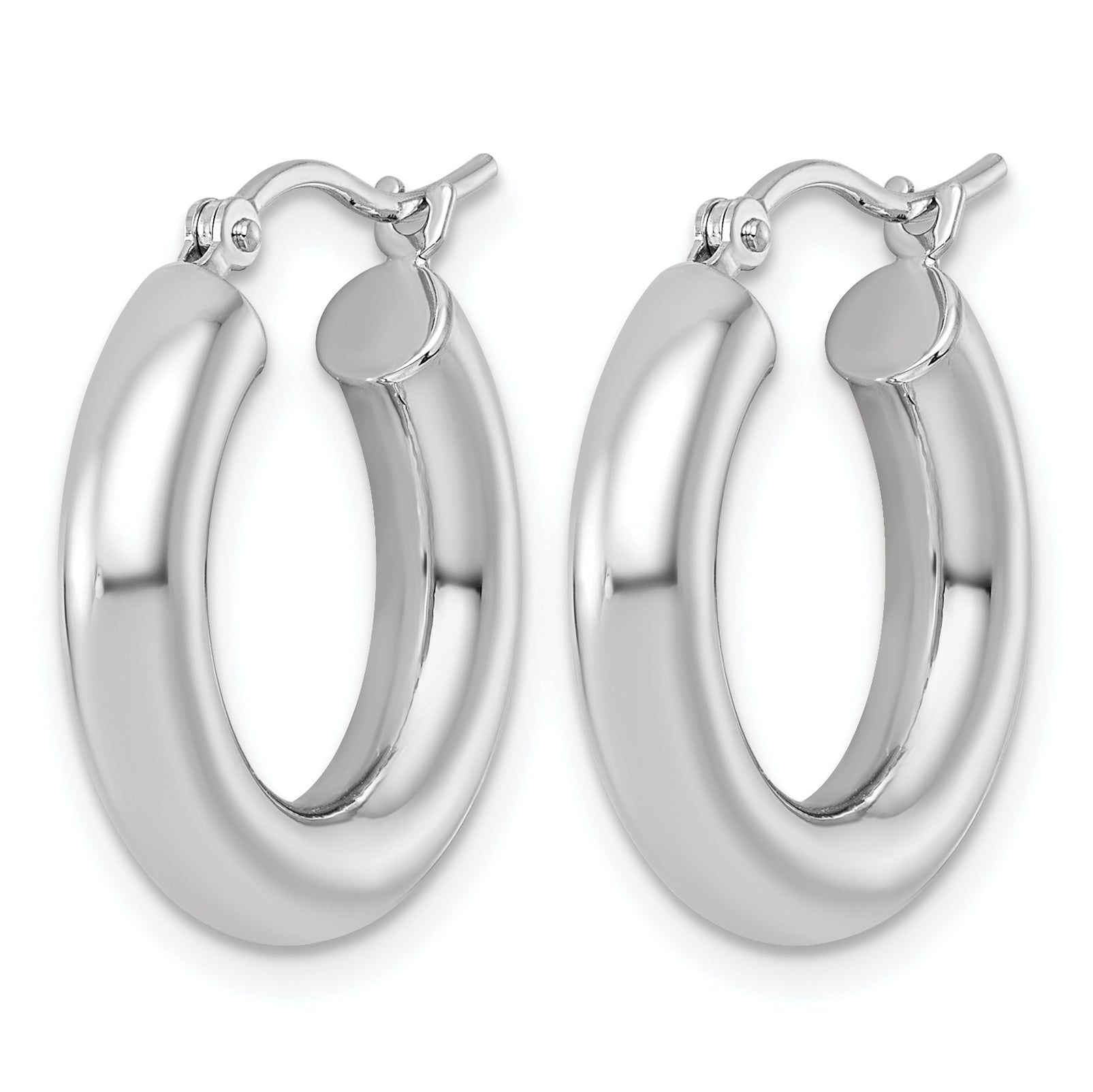 10k White Gold Polished 4mm Tube Hoop Earrings Secondary image