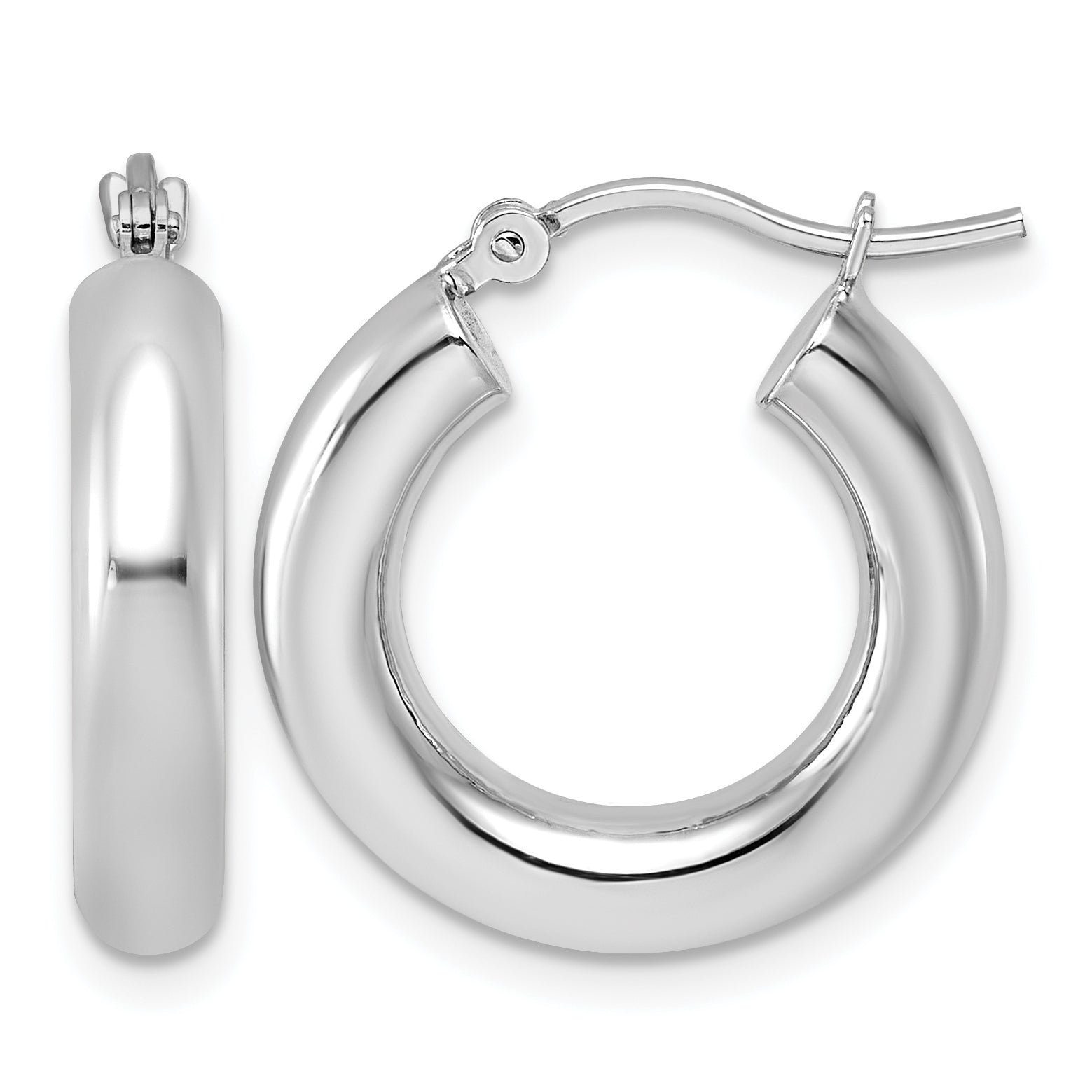 10k White Gold Polished 4mm Tube Hoop Earrings