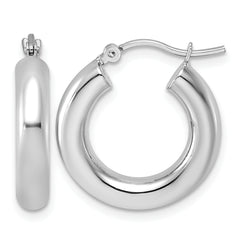 10k White Gold Polished 4mm Tube Hoop Earrings