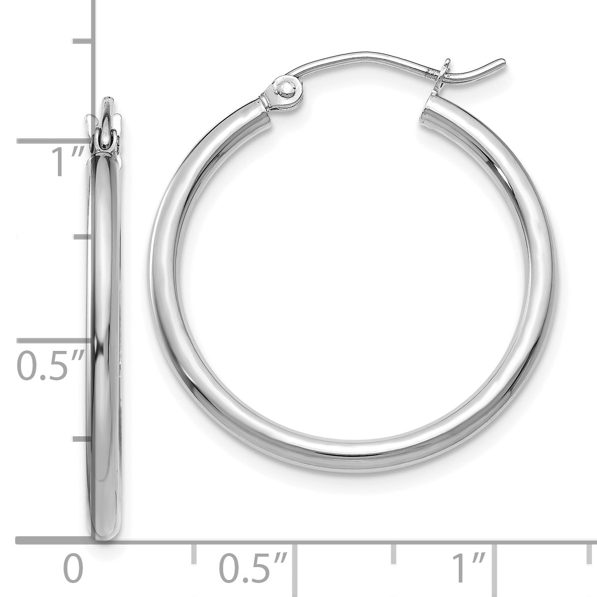10K White Gold Polished 2mm Lightweight Hoop Earrings Secondary image