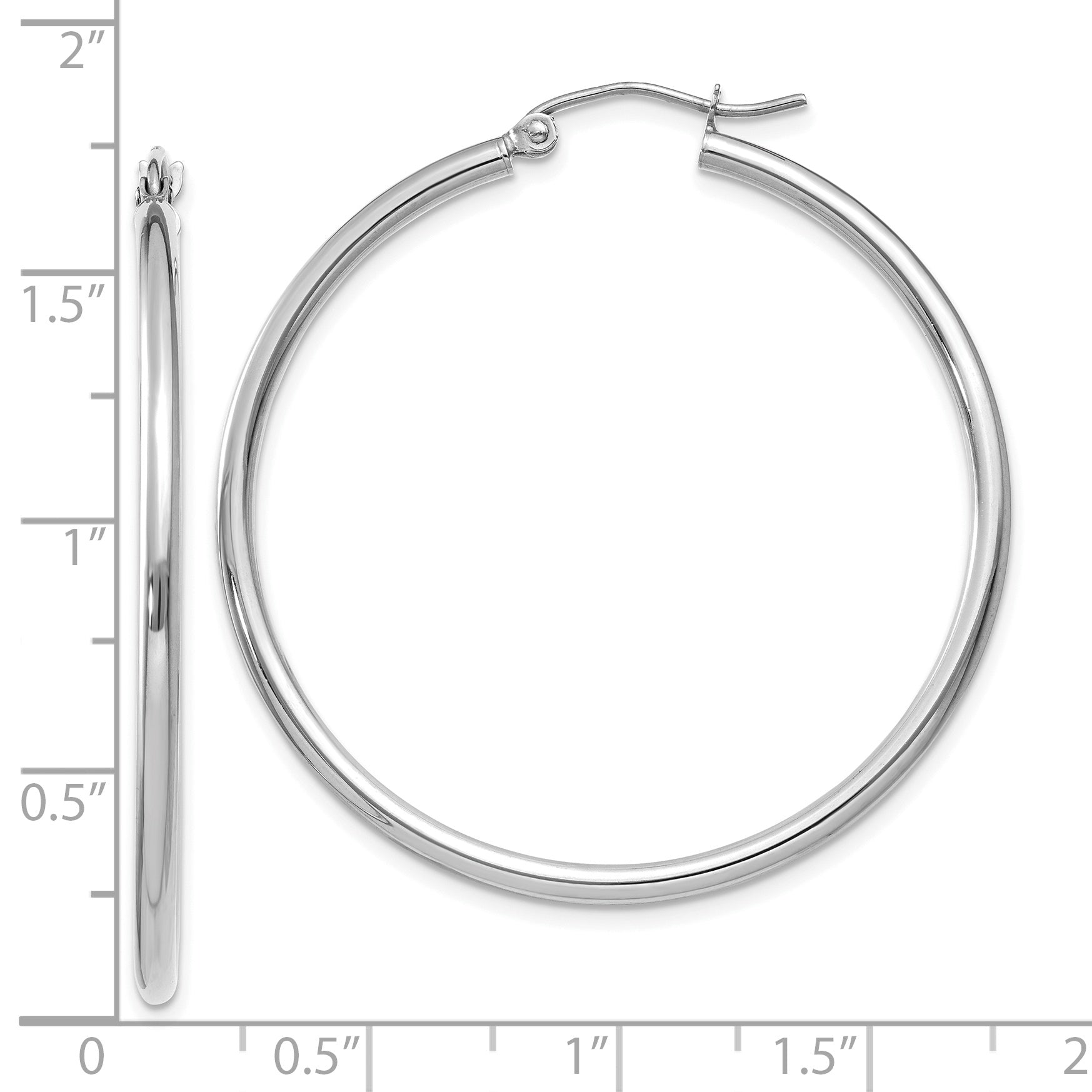 10K White Gold Polished 2mm Lightweight Hoop Earrings Secondary image