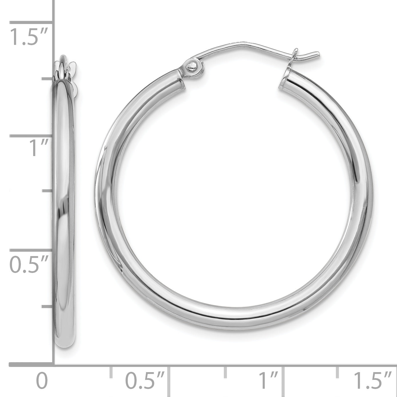10K White Gold Polished 2.5mm Lightweight Tube Hoop Earrings Secondary image