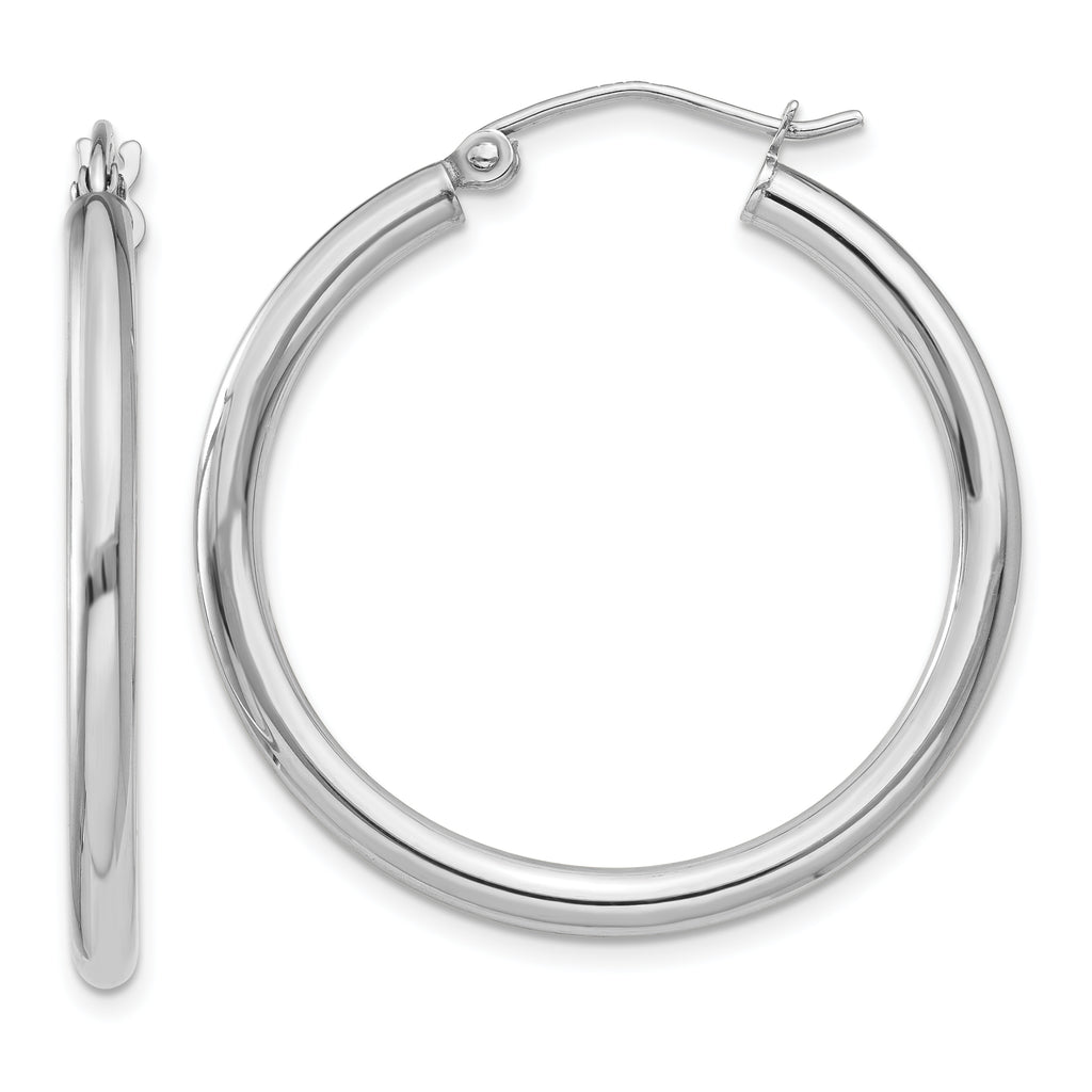 10K White Gold Polished 2.5mm Lightweight Tube Hoop Earrings