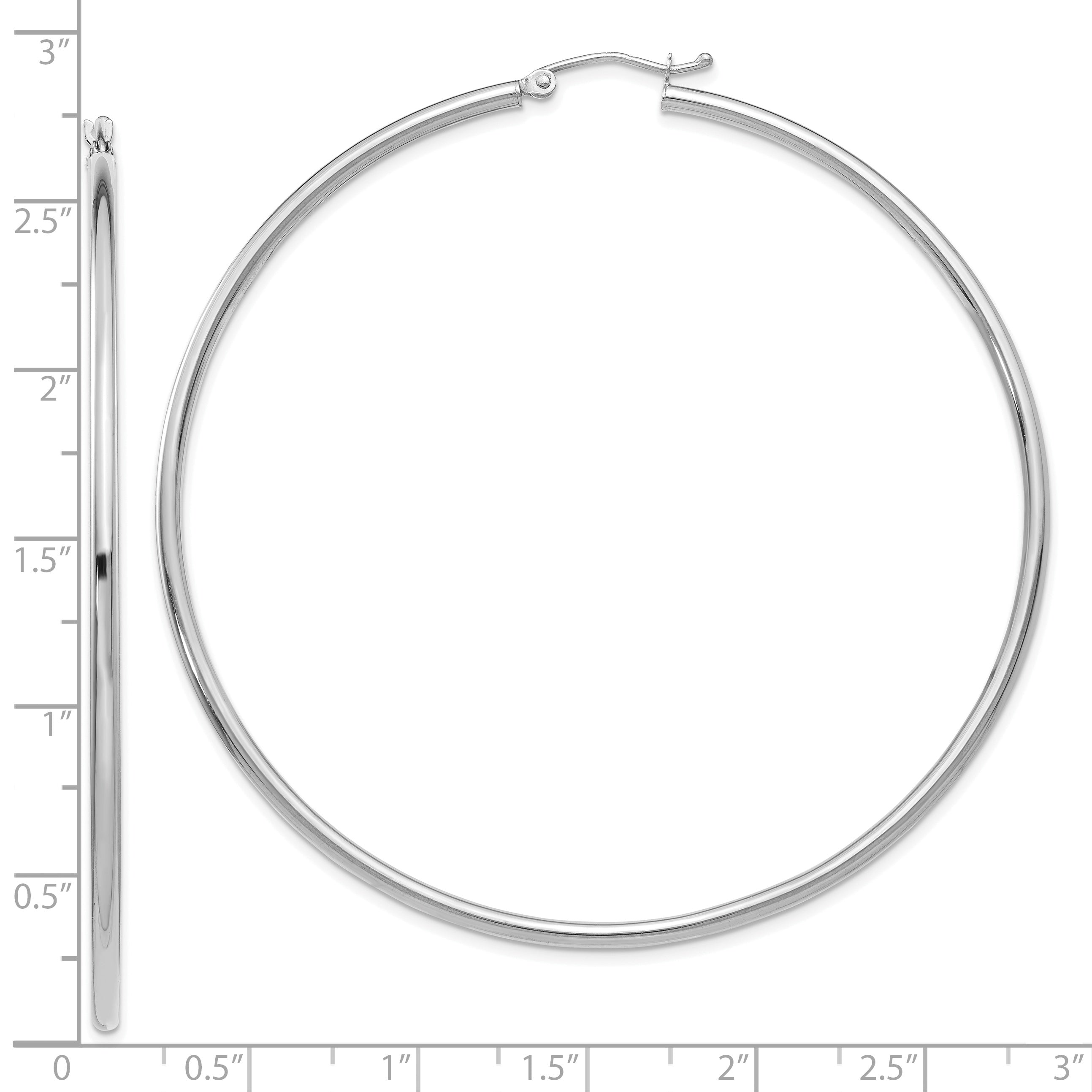 10K White Gold Polished 2.5mm Lightweight Tube Hoop Earrings Secondary image