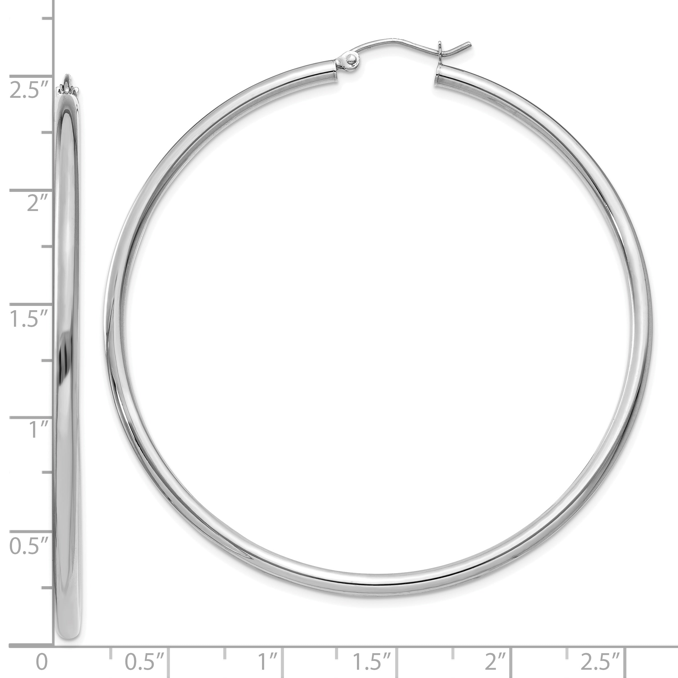 10K White Gold Polished 2.5mm Lightweight Tube Hoop Earrings Secondary image