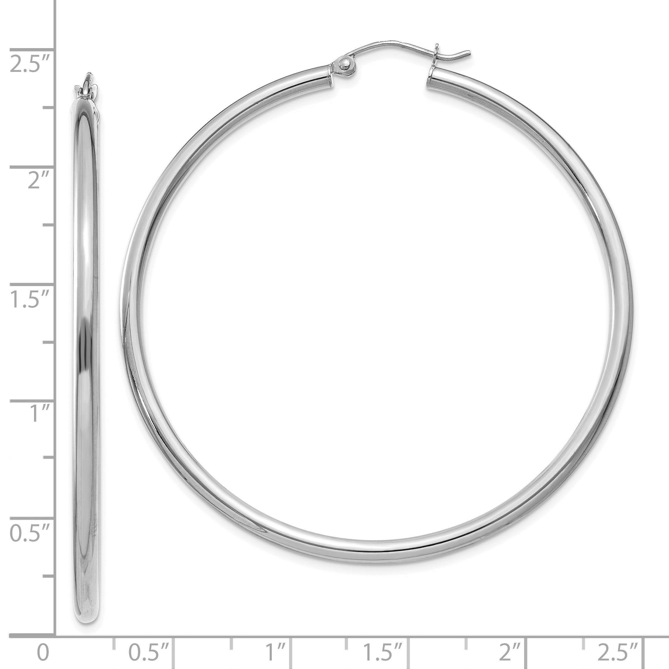 10K White Gold Polished 2.5mm Lightweight Tube Hoop Earrings Secondary image