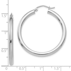 10k White Gold Polished 3mm Lightweight Tube Hoop Earrings