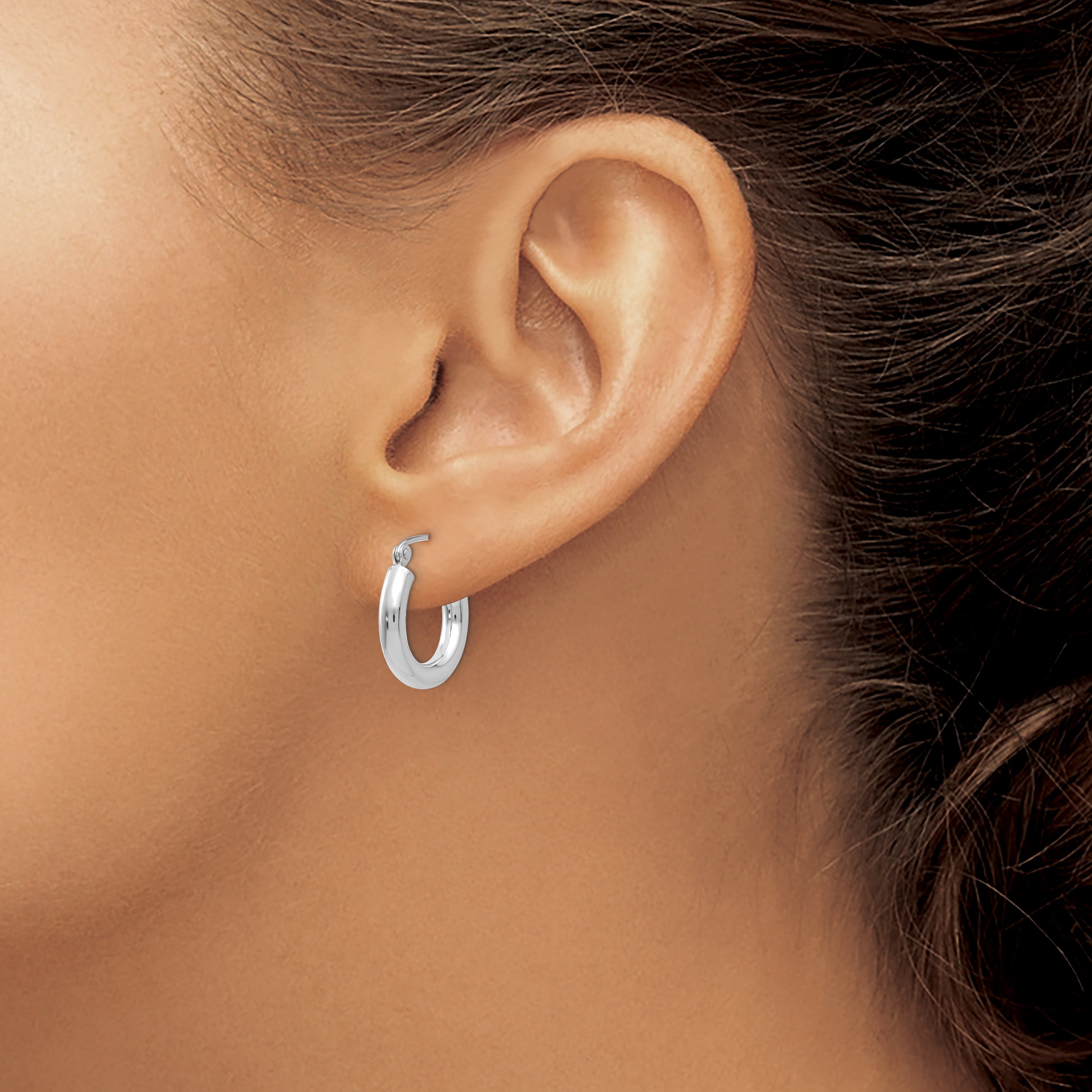 10k White Gold Polished 3mm Lightweight Tube Hoop Earrings