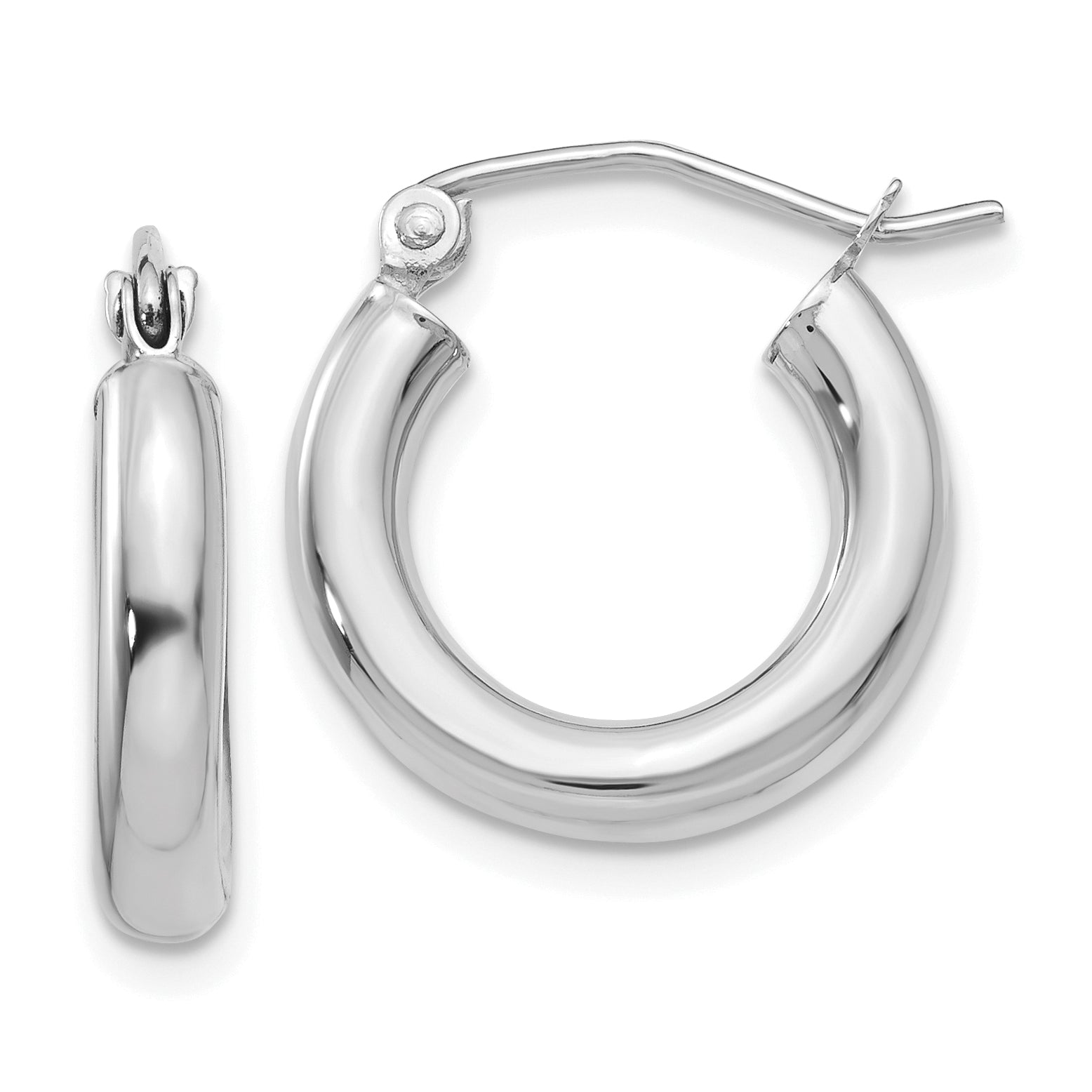 10k White Gold Polished 3mm Lightweight Tube Hoop Earrings